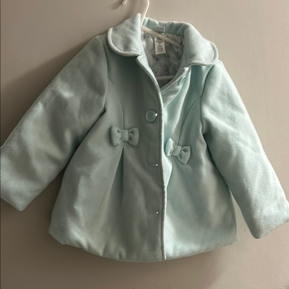 George Blue and Green Pea Coat with A-Line Shape and Peter Pan Collar